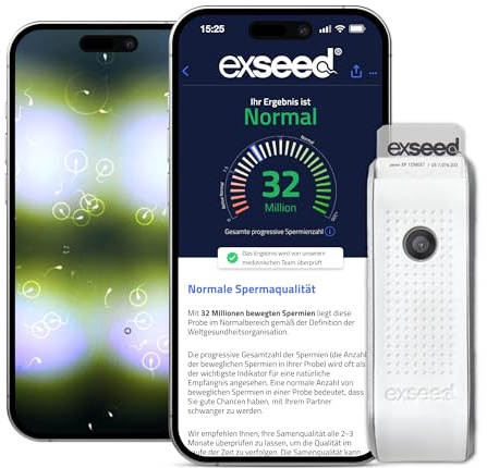 ExSeed Test de Fertilidad Masculina Completamente en Casa - Recuento de Espermatozoides, Movimiento Progresivo y Volumen con Test de Espermatozoides en Casa Usando su Smartphone. Kit de 5 pruebas.