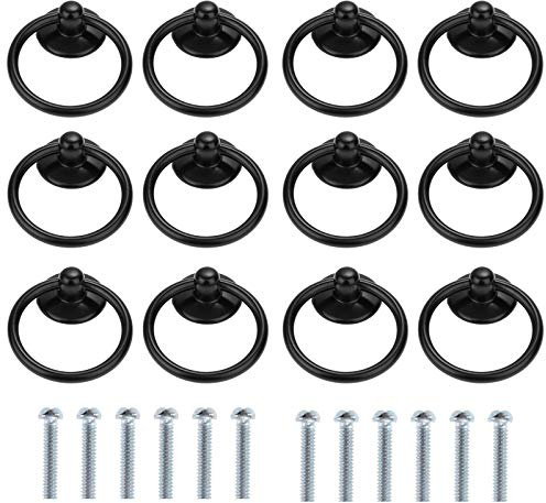 Kyrio 12PCS Vintage Kabinett Ringknöpfe Schwarz Runde Antike Schublade zieht Griff Hardware für Türschrank Drop Dresser Küchenmöbel