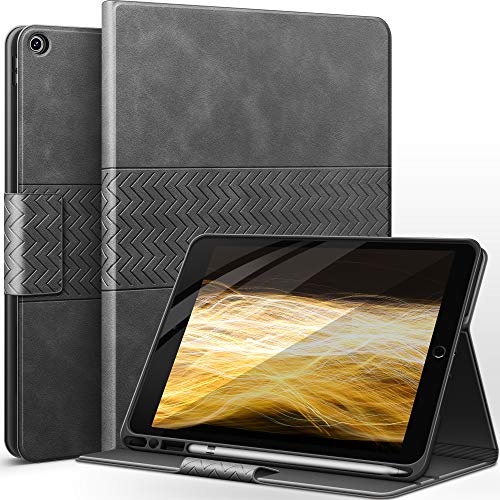 AUAUA Hülle für iPad 9. 8. 7. Generation 10,2 Zoll mit Stifthalter Auto Schlaf/Aufwach Funktion PU Leder Cover (Grau)