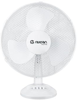 RAYDAN Home - Ventilador Sobremesa Ø30cm Up Comfort, 3 Aspas, 35W, Motor DC, 3 Velocidades, 1000-1300 RPM, Ultrasilencioso, 50dB, Estancias 35m², Dimensiones Ø30x47 cm (diámetro x Altura), Blanco