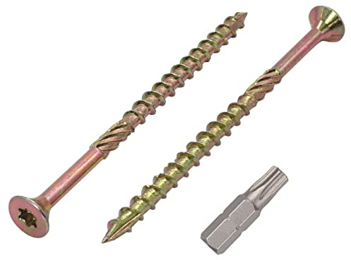 Marcopol Lot de 60 vis à bois en acier zingué jaune Tête Torx Type 17 Tête fraisée Vis à panneaux d'aggloméré 6,0 x 100 mm