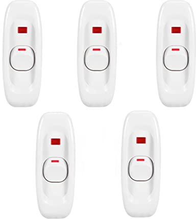 Ejoyous 5pcs Interrupteur Lampe Inline Switch Interrupteur à Bascule, AC 250V 10A Interrupteur à Touche Basculante Inline on/Off Lampe de Bureau Câble Interrupteur avec témoin LED (Blanche)
