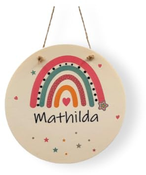 Faramosa Regenbogen Namensschild Kinderzimmer Holz Kinder Deko Tür Schild mit Namen Geschenk Mädchen