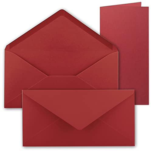 FarbenFroh by GUSTAV NEUSER 25x Faltkarten SET mit Brief-Umschlägen Dunkel-Rot (Rot) - DIN Lang - Nassklebung -21 x 10,5 cm - Premium Qualität