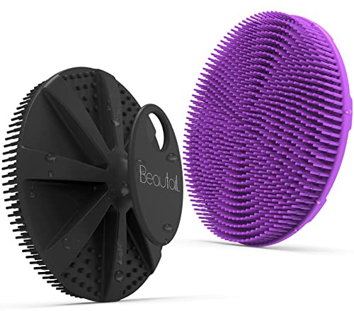 BEAUTAIL - Limpiador corporal de silicona, 2 unidades, más higiénico que la lufa tradicional, hace espuma agradable, cepillo exfoliante suave para mujeres y hombres, piel sensible del bebé, negro y