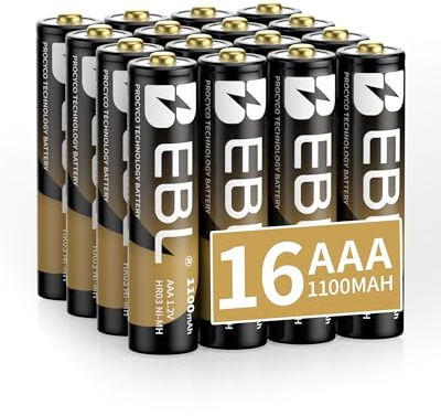 EBL Gold Pro Rechargeable AAA Batteries 1.2V 1100mAh NIMH Battery Upgraded High Performance AAA Batteries Precharged Triple A Battery - 16 Packs