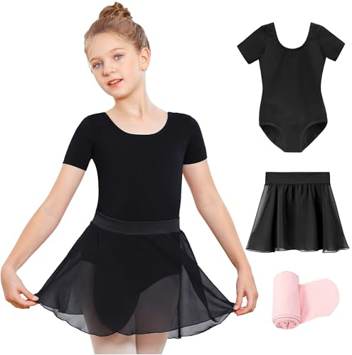 Stelle Girls Ballet Leotards Toddler Dance Outfit Combo with Pull on Skirt and Tights (Black-Pull on, 4-5 Years)