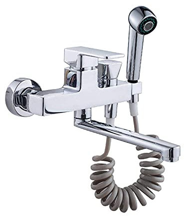 Küchenarmaturen, Küchenarmatur, Mischbatterie, Spritzpistole mit herausziehbarer Brause, Kupfer-Chrom, Küchenarmaturen aus Messing, drehbar, Chrom B, interessantes Leben (Chrom a)