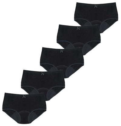 SELENACARE Teenager Periodenunterwäsche Hipster (5er Multipack) - Menstruationsunterwäsche für Teens, waschbar, 100% vegan, nachhaltig, 20ml Absorption, Schwarz, Größe 152