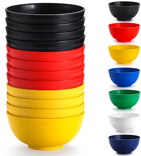 Berglander Kunststoff Schalen Set 12 Stück 750ml, DE Farbe mehrweg Plastik Ramen Schüssel, Suppenschüsseln, Müslischüssel für Erwachsene, Kinder, Zuhause, Restaurant, Garten, Picknick