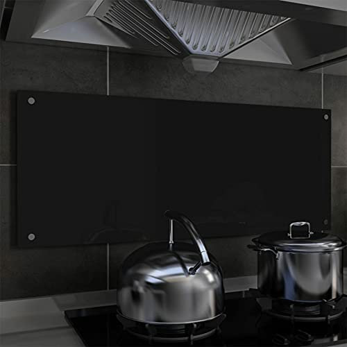 BaraSh Tempered Glass Splashback for Kitchen, Toughened Glass Heat Resistant Splashbacks for Cookers - Pre-Drilled Holes with Fixing,Kitchen Backsplash Black 100x40 cm Tempered Glass
