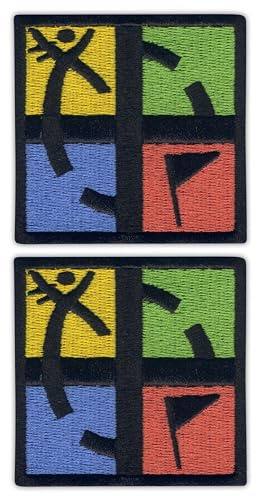 Set di 2 toppe geocaching, quadrate, in velo nero, retro con gancio e anello, ricamate