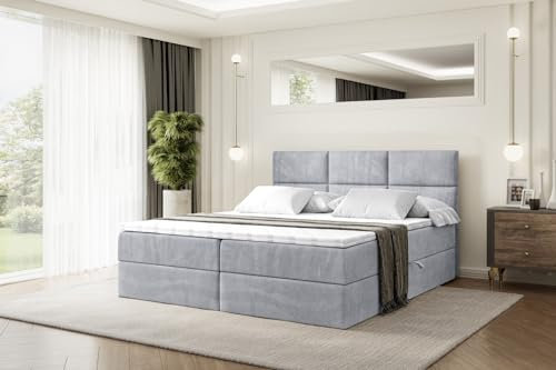 ALTDECOR Boxspringbett mit Matratze und Lattenrost, Boxbett, Topper, Polsterbett mit Bettkasten, Bett mit Stauraum H3-Matratze, Doppelbett, Springboxbett Ohio - 180x200 - Grau Monolith 84