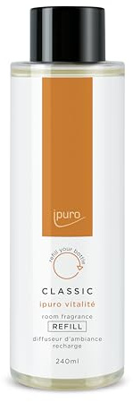 ipuro Classic Raumduft Nachfüllflasche VITALITÉ 240ml | Raumerfrischer Rosmarin & Ingwer, Zedernholz & Patchouli Duft | Nachfüller für Diffuser + Stäbchen | Lufterfrischer Refill