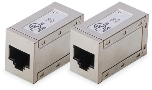 DIGITUS AT-AG 8/8 C6S – RJ45 Kupplung Cat 6 – 2 Stück – LAN Kabel Verlängerung – Cat6 Netzwerkkabel Verbinder – PoE Kompatibel – Modulare Kupplung – Für Switch, DSL, Modem, Router, PC – Silber