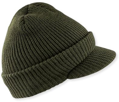 M MCGUIRE GEAR Genuine G.I. Winter Beanie Cap with Visor, 100% Wool Fitted Cap, Made in USA (OD Green)