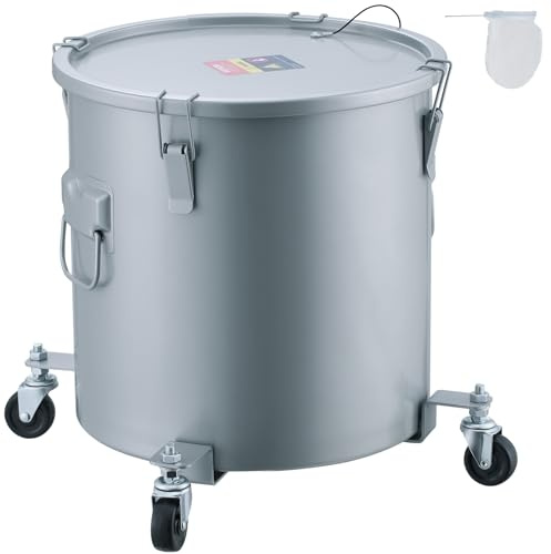 VEVOR Collecte Huile et Graisse Usagées sur Roulettes, 30 L, Fut de Récupération d'Huile pour Friteuse en Acier au Carbone, Récipient d'Huile avec Couvercle, Pinces de Verrouillage, Sac Filtrant, Gris
