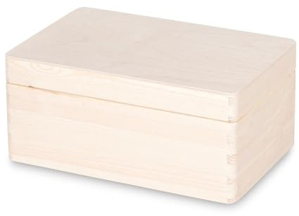 Pinus - Holzkiste mit Deckel, 30x20x13,5 cm, Holzbox mit Klappverschluss, Schatztruhe aus Holz, Box ohne Griffe, Aufbewahrungsbox, Europäisches Kiefernholz und Sperrholz