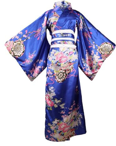 ZNLFS Kimono da donna tradizionale giapponese kimono vestito Halloween cosplay costume geisha yukata accappatoio, Blu reale, XXL