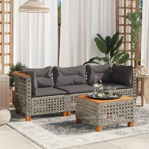 ZEYUAN Gartensofa mit Kissen 3-Sitzer Grau Poly Rattan, Gartenlounge, Terrassenmöbel, Balkonmöbel, Terrassen Sofa, Gartenmöbel - 365939