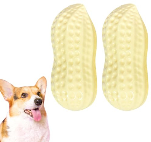 VQEOEOT Hundespielzeug, 2 Stück Kauspielzeug Hund, Klingendes Beißspielzeug, Naturkautschuk Kauspielzeug, Erdnussförmiges Kauspielzeug Mit Milchduft, für Welpen, kleine Hunde, Zahnpflege, Gelb