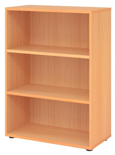 bümö Regal Buche, Standregal aus Holz für 3 Ordnerhöhen - Bücherregal klein 80 cm breit, Aktenregal für Ordner & Bücher, kleines Büroregal, Holzregal, Ordnerregal, Buchregal Dachschräge
