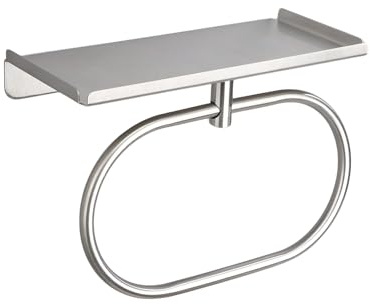 Celbon Handtuchring aus Edelstahl mit Ablage, 2-in-1, funktionaler Handtuchhalter und Duschregal für Badezimmer, Küche, Aufbewahrung, ohne Bohren/Schrauben, 22,5 cm