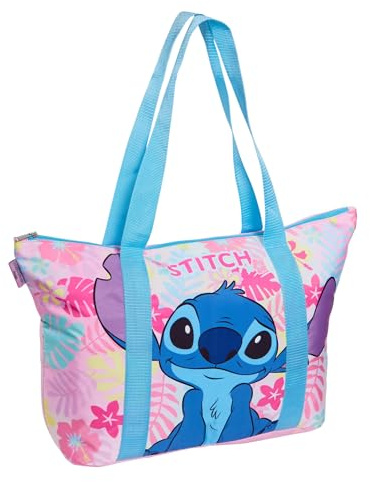 Disney Stitch Sac fourre-Tout pour Femmes et Filles, Sac de Voyage, de Plage, zippé, entièrement doublé, Grande poignée supérieure, Sac de Courses pour la Nuit