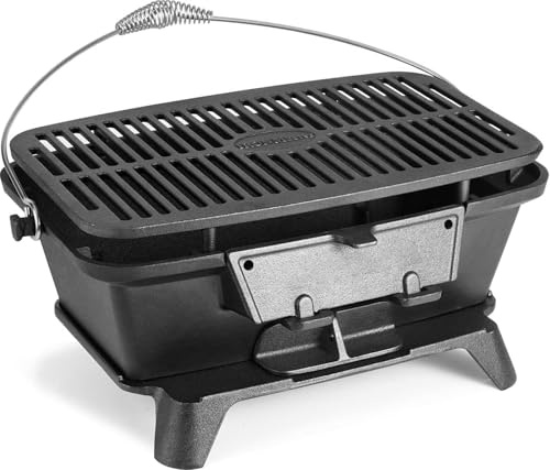 IRONMAX Großer Hibachi-Grill für den Außenbereich, tragbarer Holzkohlegrill und Tischplatte, Gusseisenpfanne, 100 % Gusseisen, langlebig, Camping-Grillrost, 41,9 x 25,9 cm – Kohlentür, Zugtür