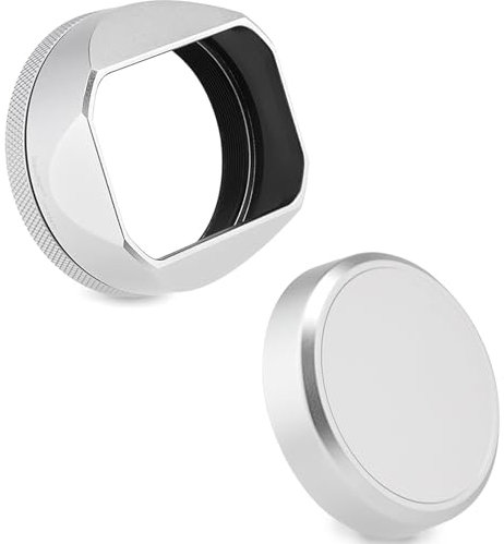 TUBBEK For Haoge Square Metal Lens Hood for Fujifilm X100VI for Fuji X100V X100F X100T X100S X100 X70 Camera Silver with 49mm UV Filter Adapter