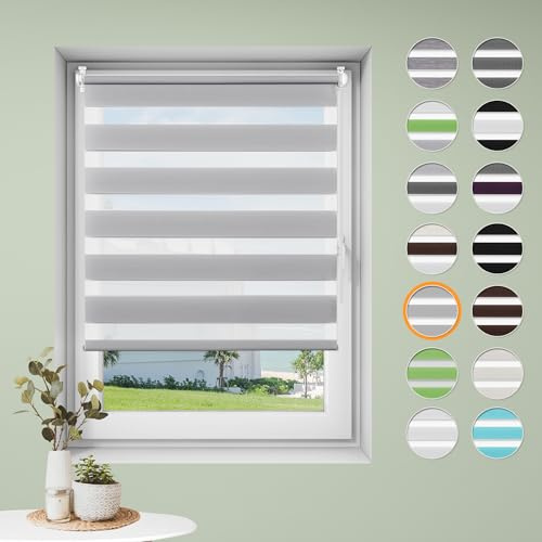Doppelrollo klemmfix ohne Bohren B45 x H130cm-Stoffbreite 41cm Grau Rollos für Fenster Fensterrollo innen ohne Bohren Klemmrollo Rollo Springrollos Sonnenschutz & Sichtschutz