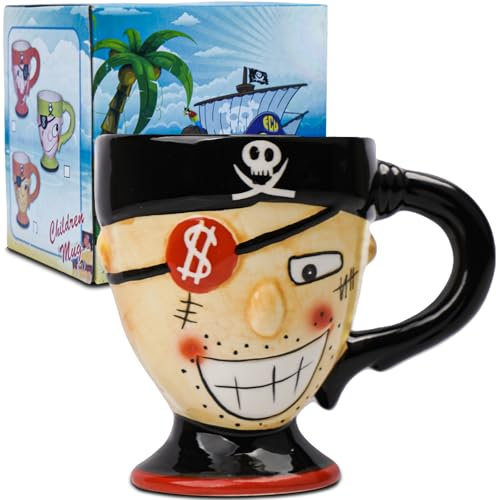 LUCYLANKER Taza Pirata, Taza de Café de Cerámica 3D, Taza Pirata de Dibujos Animados Puede Contener 250 ML de su Bebida Favorita, Regalo Creativo para Hombres, Amigos, Amantes del Café (Negro)