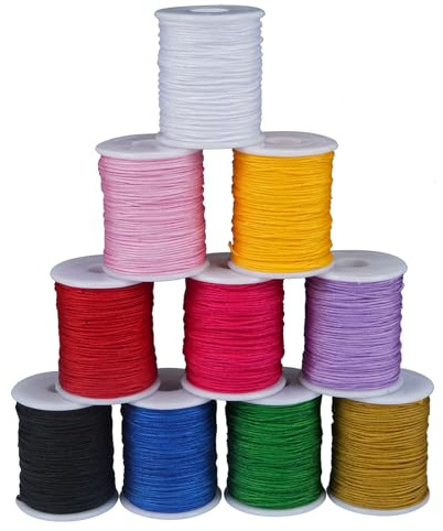 Luabue 10 Rollen Nylonfaden Nylonschnur 0.8 mm X 10 m Nylonschnur Nylon Beading String Knotenschnur Nylonband Polyesterfaden Bunte Schnur Perlenschnur für Schmuckherstellung DIY Handwerk