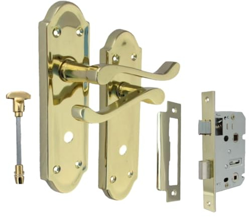 Epsom Door Handle Askworth Brass Plated Internal Door Handle Set – Lever on Backplate 170mm x 48mm – Includes Sash Lock – 1 Pair