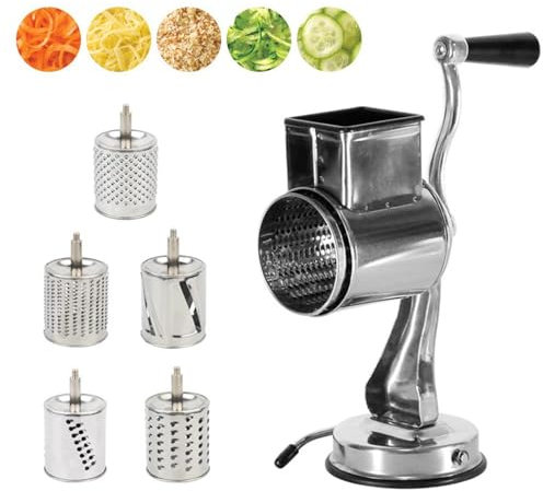 Rallador De Queso Con Manivela - Cortadora De Verduras Rotativa | Rallador De Queso Multifuncional De Acero Inoxidable Con 3 Ralladores De Queso De Manivela Multifuncional Con Base De Succión Máquina