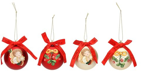 THUN Set 4 Palline in Poliestere Rosso e Oro per Albero di Natale - Versione Piccola, Collezione Decorazioni, Idea Regalo, Ø 6 cm
