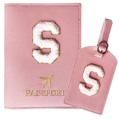 ZVRSUA Reisepasshülle Rosa und Kofferanhänger Set mit Buchstabe S, Passport Hülle Reise Gadgets und Travel Essentials Hülle Reisepass,Geschenk für Frauen/Teenager/Mädchen/Kind(S)