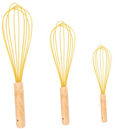PRETYZOOM 3pcs Silicone Wooden Handle Hand Push Whisk Blender Egg Beater Baking Utensils Easy Whisk Handheld Mixer