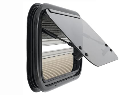 XUEMANSHOP Ventana lateral de caravana, ventana de autocaravana con pantalla, transmisión de luz del 18%, ángulo de apertura 0-85°, para caravanas, autocaravanas (500 x 350 mm)