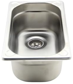 Edelstahl Spülbecken (Größen Auswahl) Camping Spüle Waschbecken inkl. Ablauf Wohnmobil Camping Garten Imbisswagen Küche (Beckentiefe 150 mm, Mini 265x162 mm)
