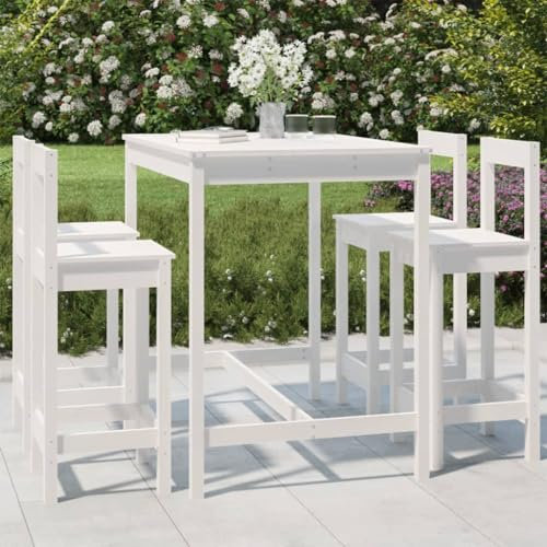 KTHLBRH 5-TLG. Gartenbar-Set Weiß Massivholz Kiefer Outdoor-Möbel-Sets Terrassenmöbel-Sets Balkonmöbel-Sets Gartenmöbel-Sets für Terrasse, Garten, Balkon