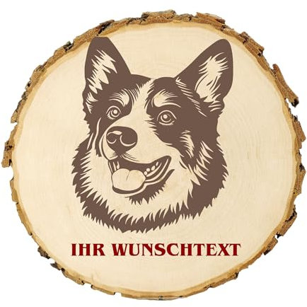 KIWISTAR UG - 14-16 cm Baumscheibe - Finnischer Bärenhund - Hund - personalisiertes Geschenk individuell selbst gestalten - Name - Holzscheibe mit Wunschtext - Naturholz - Geschenk - Türschild