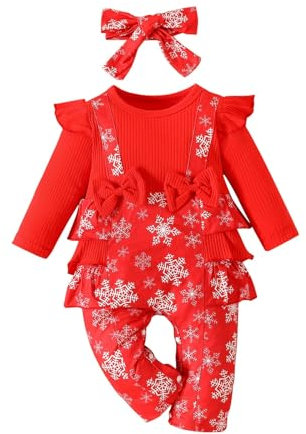 IQYU Body Kinder 98 Kurzarm Weihnachten Outfits Langarm Strampler Body Weihnachten Overall Winter Kleidung Coole Sachen Für Mädchen (Red, 3-6 Months)
