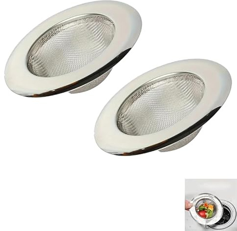 IMAXWAVE Pack de 2 Coladores de Fregadero de Acero Inoxidable (7 cm), Filtro para Desagüe de Cocina y Baño, Evita Atascos y Facilita la Limpieza, Colador Universal - Plateado 7 cm