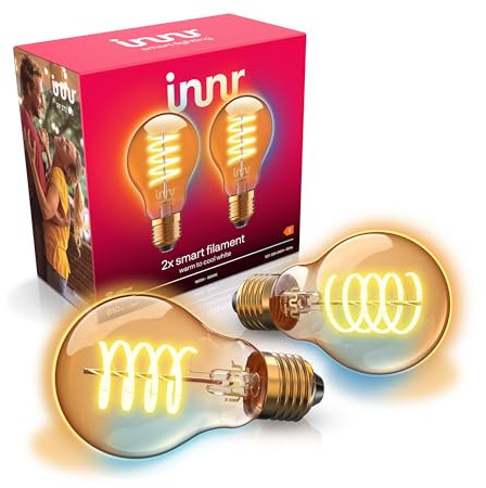 innr Smart Lampe, Warmweiß bis Kaltweiß, für Hue* & Zigbee Hubs, 2-er Pack | Smart Home LED Filament Glühbirne, 1800K-6500K, 610 Lumen, Dimmbar