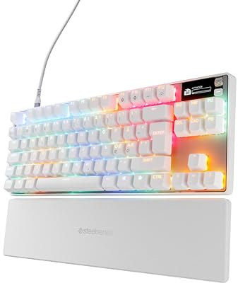 SteelSeries APEX PRO TKL Gen 3 Blanco- Interruptores magnéticos analógicos OmniPoint 3.0, preajustes automáticos QuickSet (Rapid Trigger, Rapid Tap/SOCD, modo de protección), OLED, RGB,PBT, NOR QWERTY