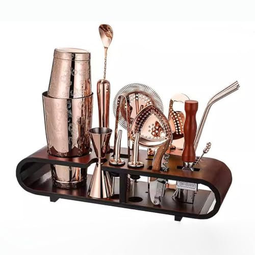 Juego de coctelera de acero inoxidable, kit completo de 20 piezas con soporte de exhibición de madera, perfecto para principiantes y camareros profesionales