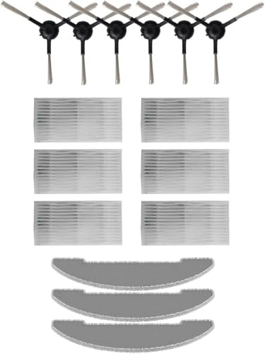 Accessories Kit Replacement for Cleanova W7 Mopping Robot Vacuum, 6 Side Brush, 6 Hepa Filter, 3 Mopping Cloth