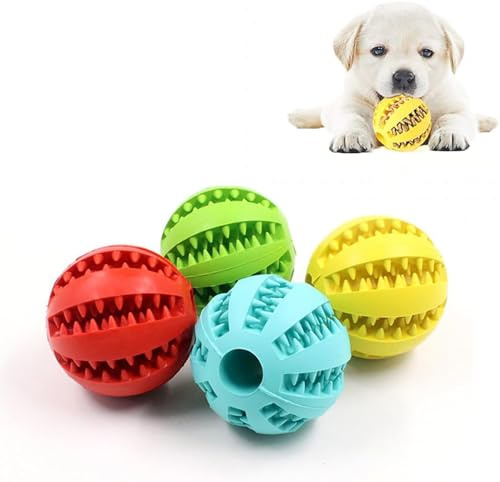 Hundespielzeug Ball, 4 Stück Hundeball, Naturgummi Hundespielzeug mit Minzgeschmack Ø 5cm, Hundezahn Reinigungs Spielzeugball, Hund Feeder Ball, interaktives Hundespielzeugs für Große & Kleine Hunde