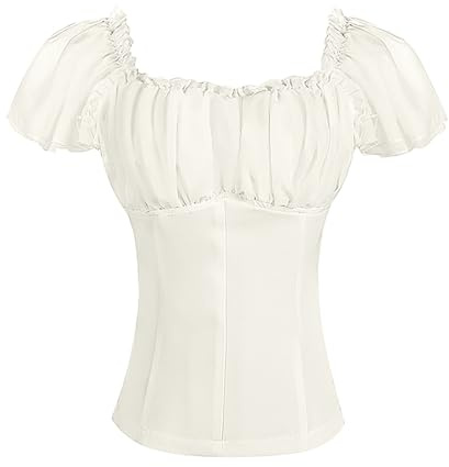 Camicetta da donna Dirndl camicia vittoriana rossa/nero corpetto top medievale steampunk a maniche corte crop top vintage corsetto bustier camicetta costume tradizionale Oktoberfest